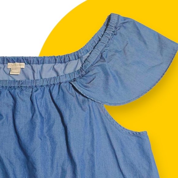 J.Crew Chambray Off Shoulder Ruffle Top XL 100% Cotton Summer Vibes - Picture 11 of 13